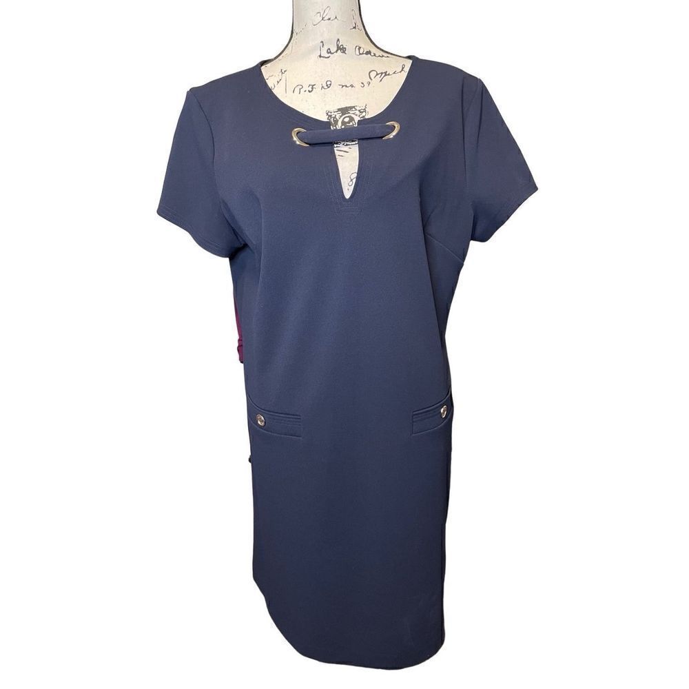 Tommy‎ Hilfiger Scuba Crepe Pocket Shift Dress in Navy Size 16